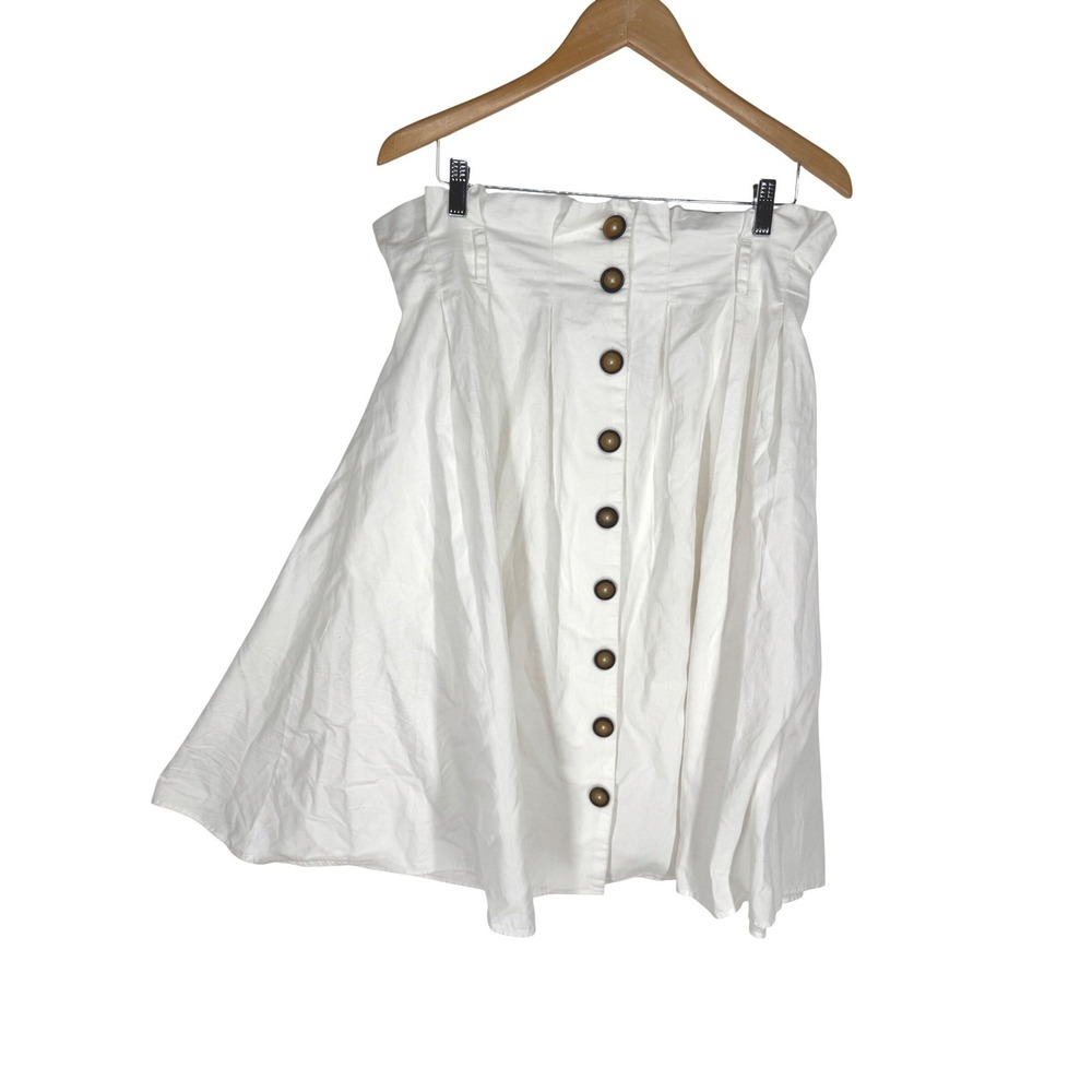 Live‎ 4 Truth White Cotton Paperbag Waist Button Front Midi Skirt Large Pockets